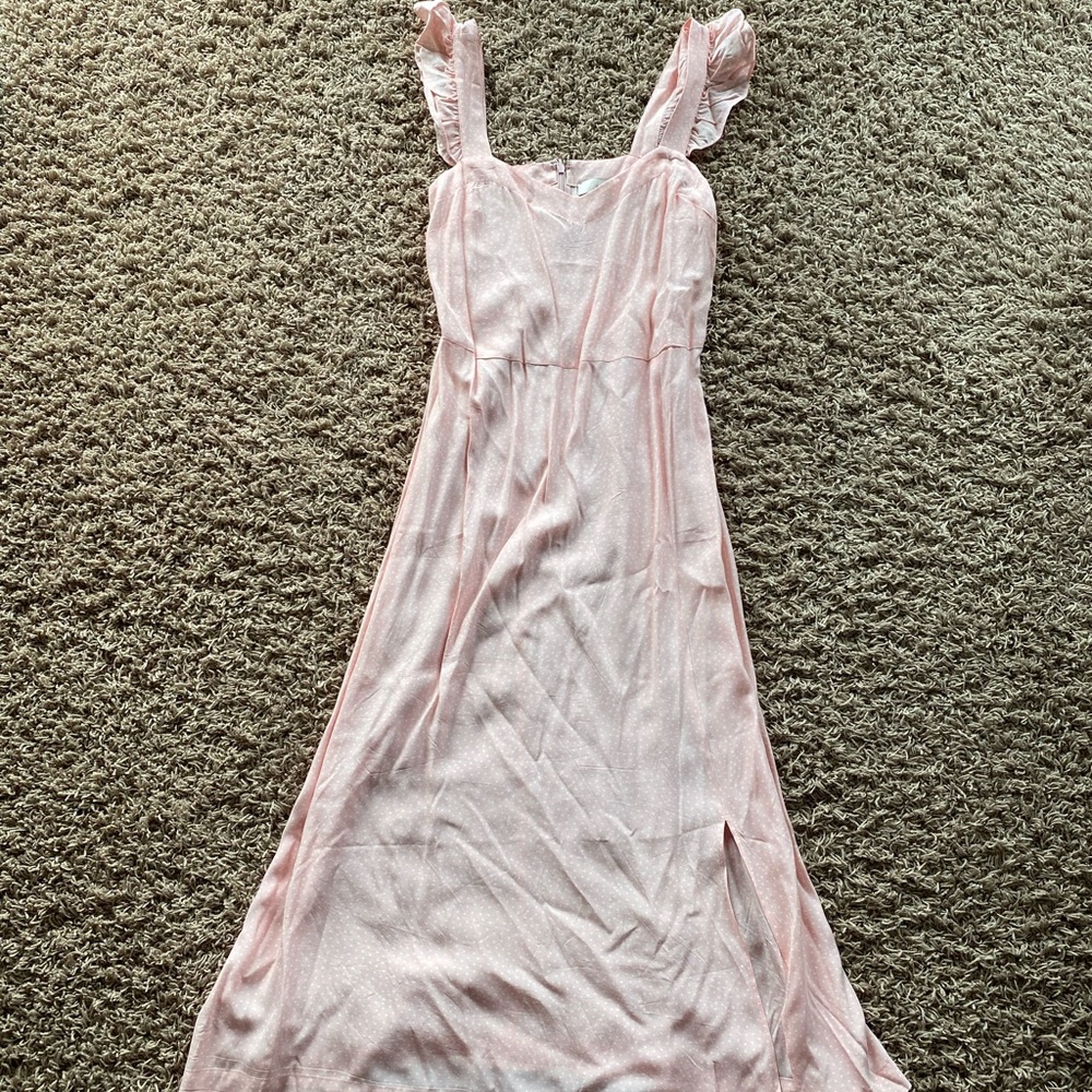 Loft size 6 pink and white midi dress.